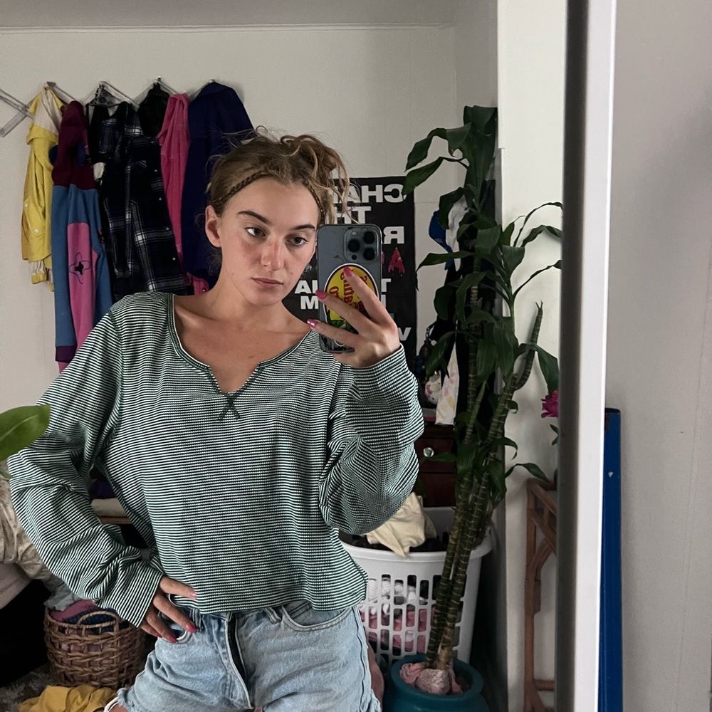 Brandy Melville Striped Green Women's Top